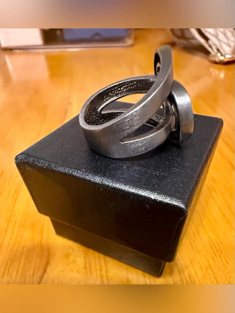QVC Vicenza Italy Gunmetal Interlocking Crystal Ring, Sterling Silver, size 7